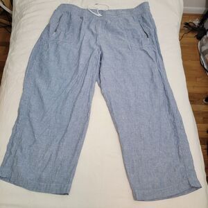Athleta Cabo 100% Linen Blue Wide‎ Leg Pants Drawstring Pockets Plus Size 26 EUC